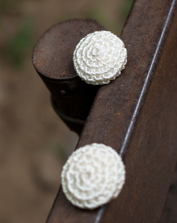 Designer summer crochet button-White