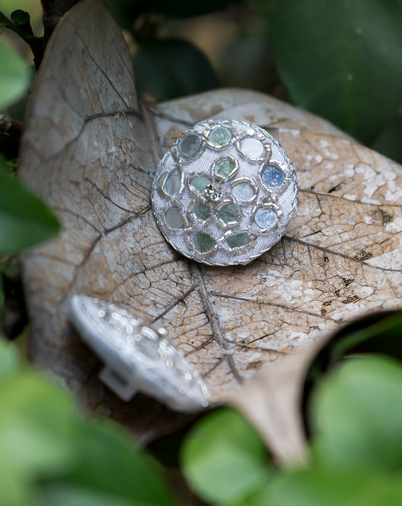 Designer handmade big size button with mirror-Silver