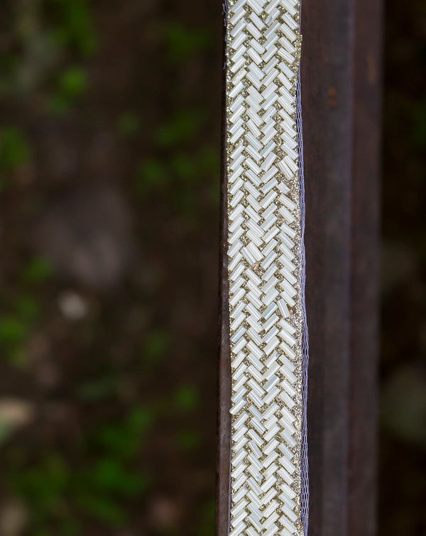Designer double line bugle bead lace-White