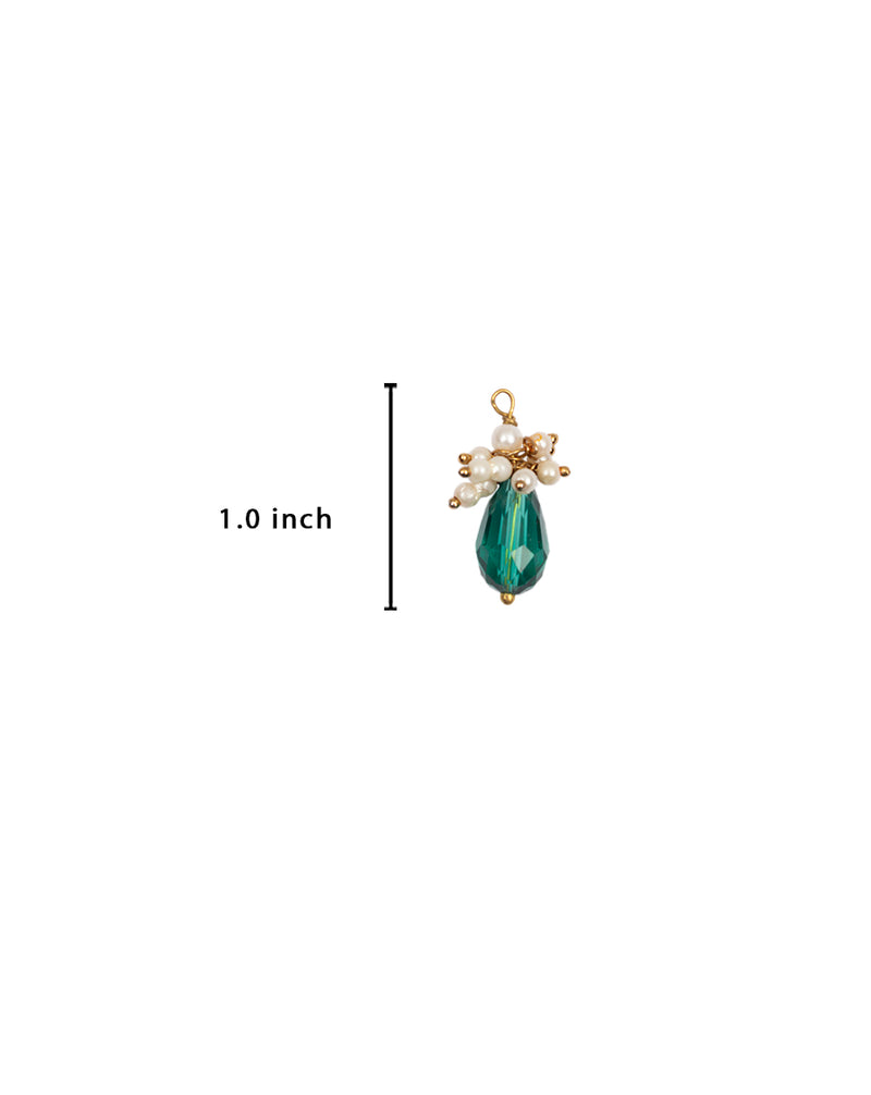 Designer crystal drop button with pearl hanging-Dark Green