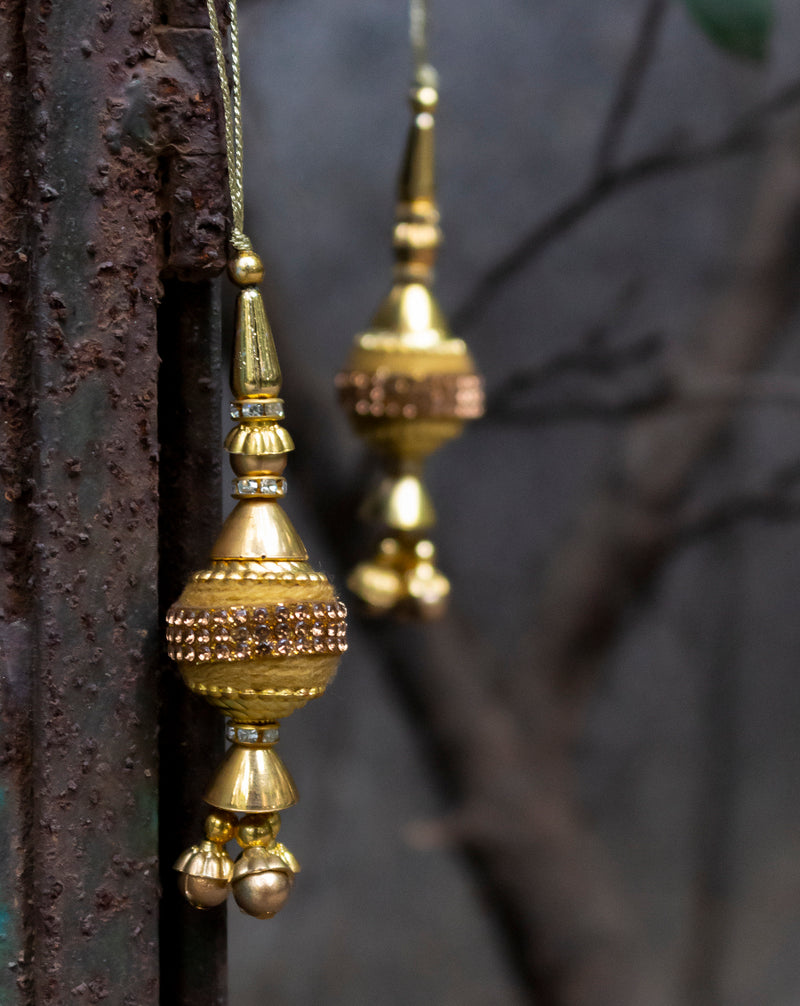 Hanging Designer tassel with ball and beads-Golden