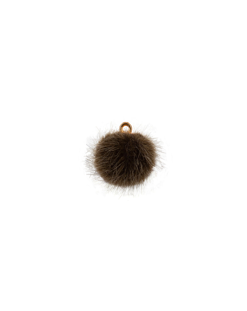 Fur Fabric Ball Button-Olive Green