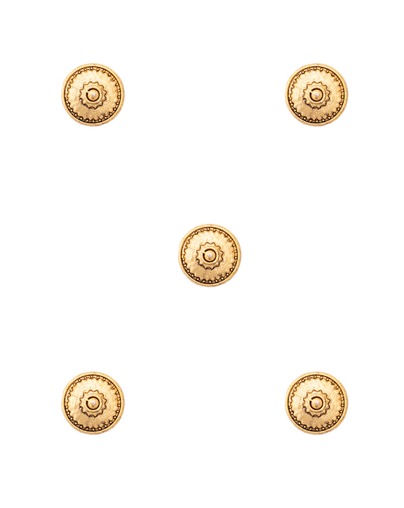 Designer Unisex metal buttons in round embossed flower-Antique Golden