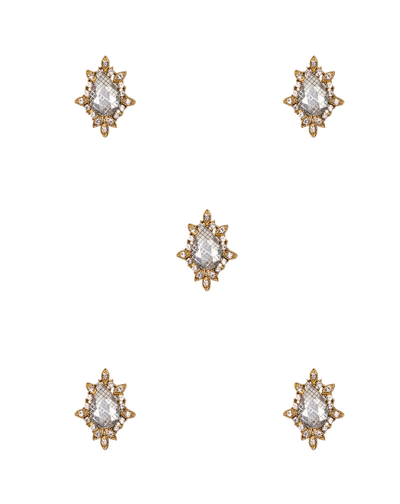 Designer metal button with rhinestones-Silver