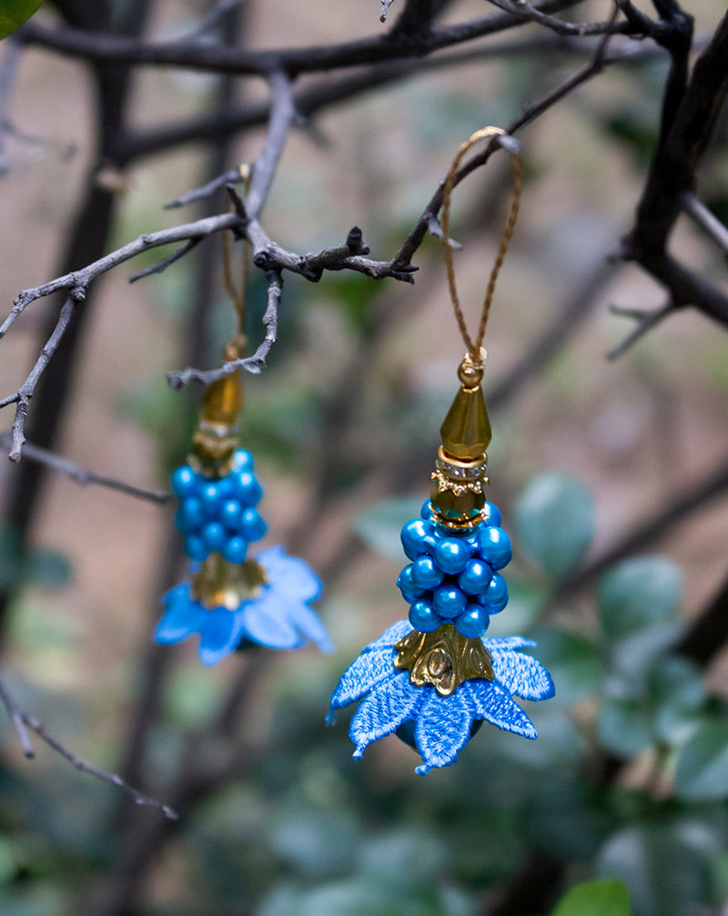 Hanging Designer beads and flower Tassel-Blue