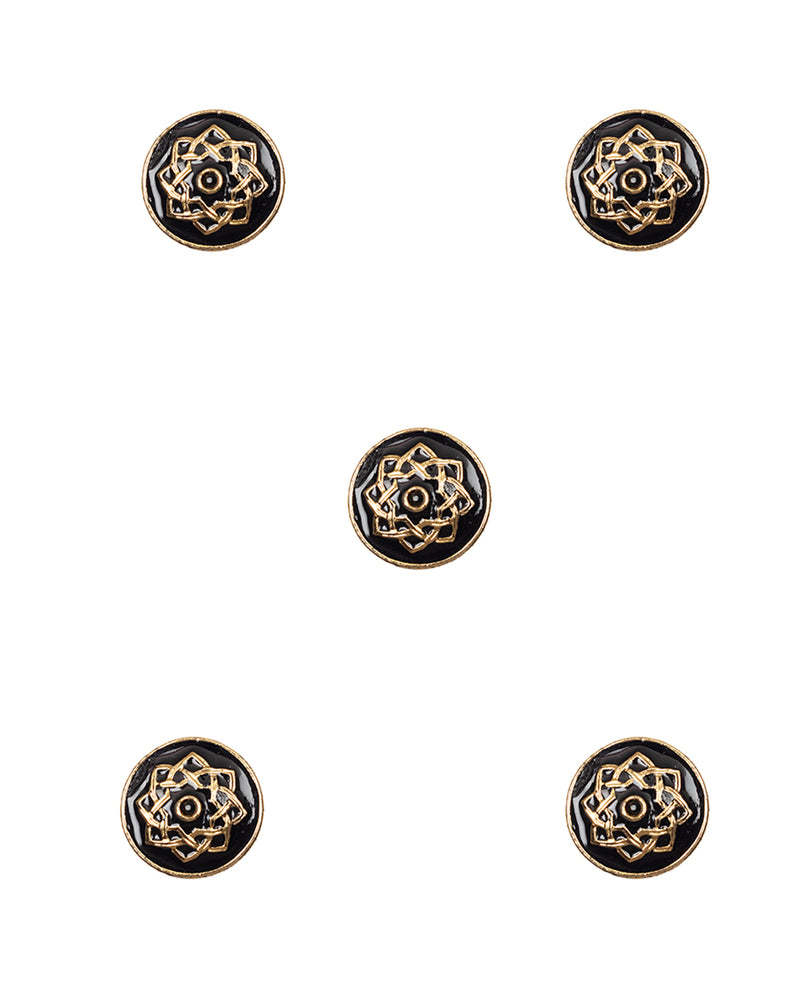 Designer metal button with kundan and meena-Black