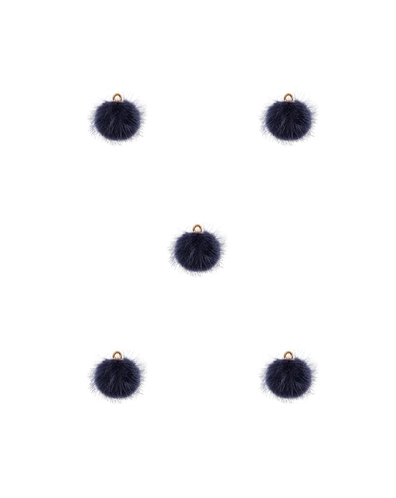 Fur Fabric Ball Button-Navy Blue