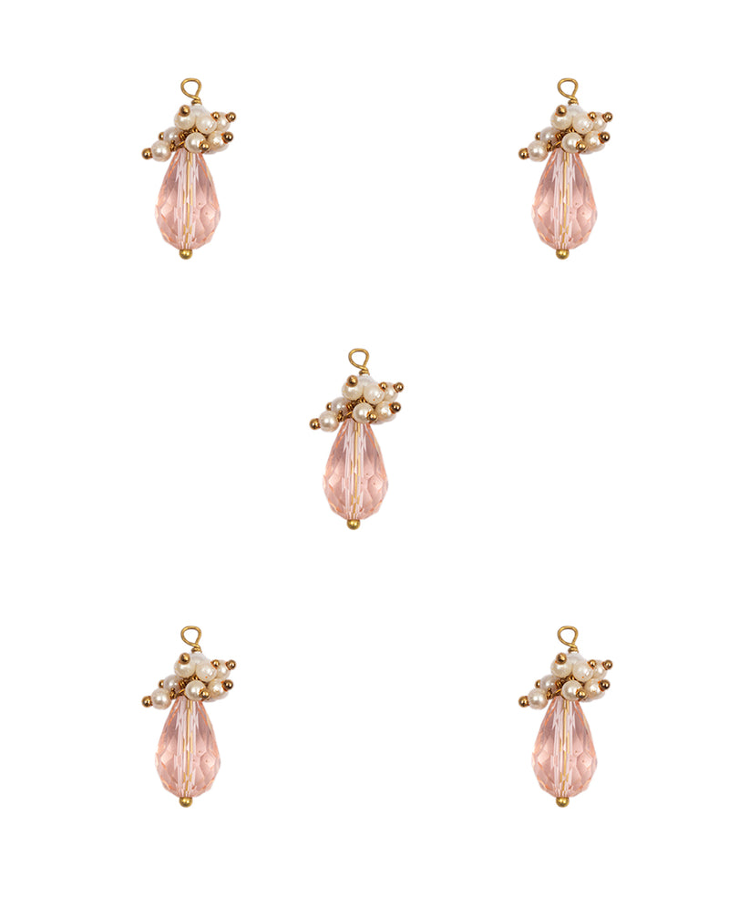 Designer crystal drop button with pearl hanging-Light Pink