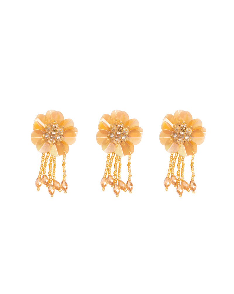 Shining Sequins and Rhinestone Flower Button-Peach