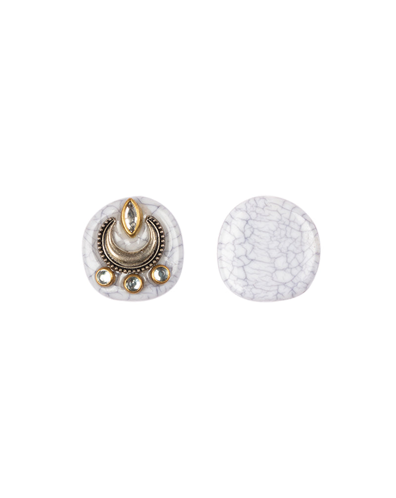 Textured White Designer kundan and metal insert embellished button