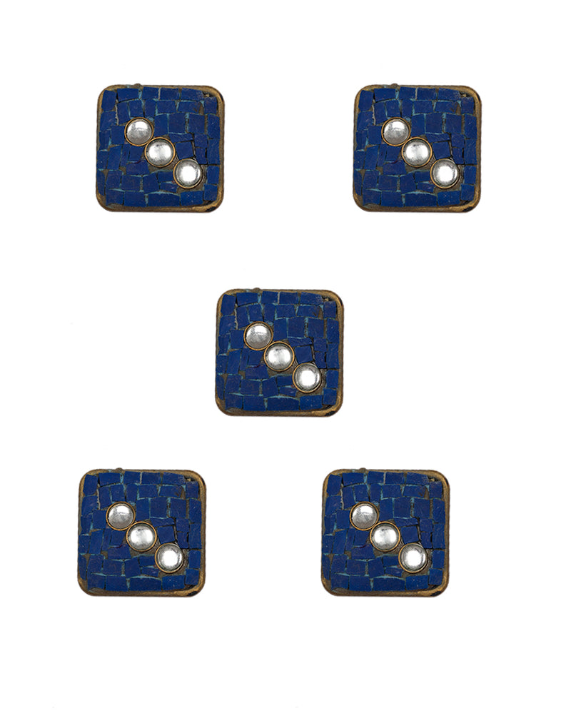Designer square Tibetan style metal buttons with stone embellishments-Dark Blue