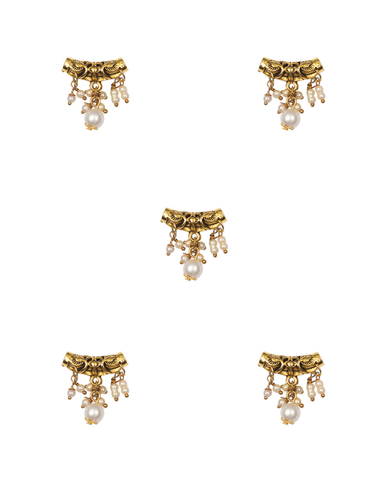 Metal curve log style button with pearls-Golden