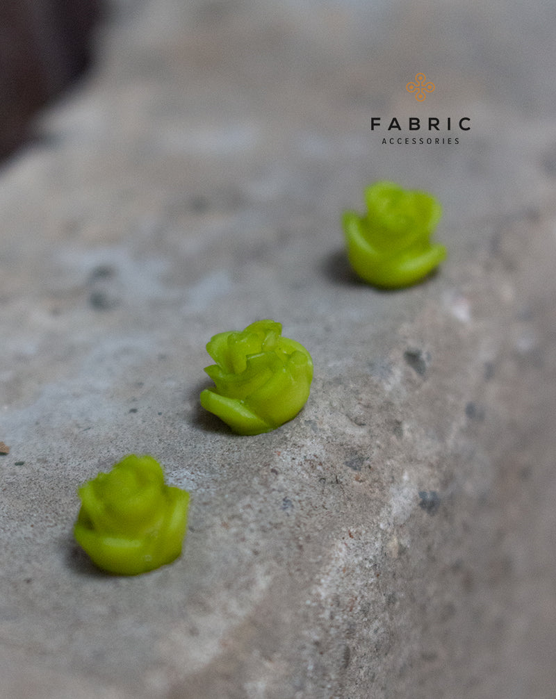 Plastic small round rose flat base button-Green