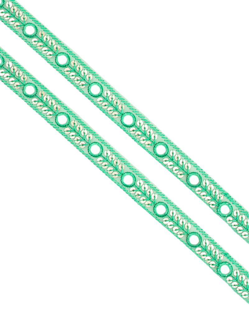 Embroidery Lace with sequins and faux mirror-Light Green