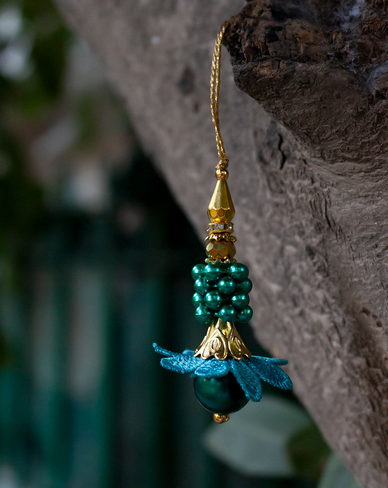 Hanging Designer beads and flower Tassel-Sea Green