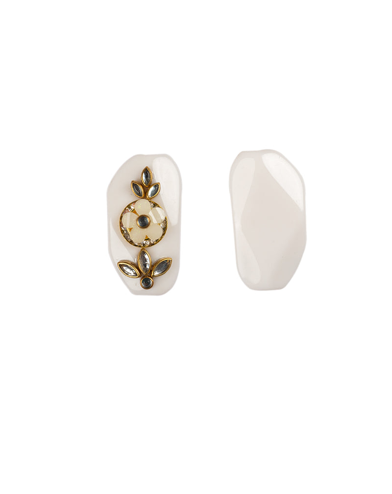 Off- White Designer metal embellished floral button
