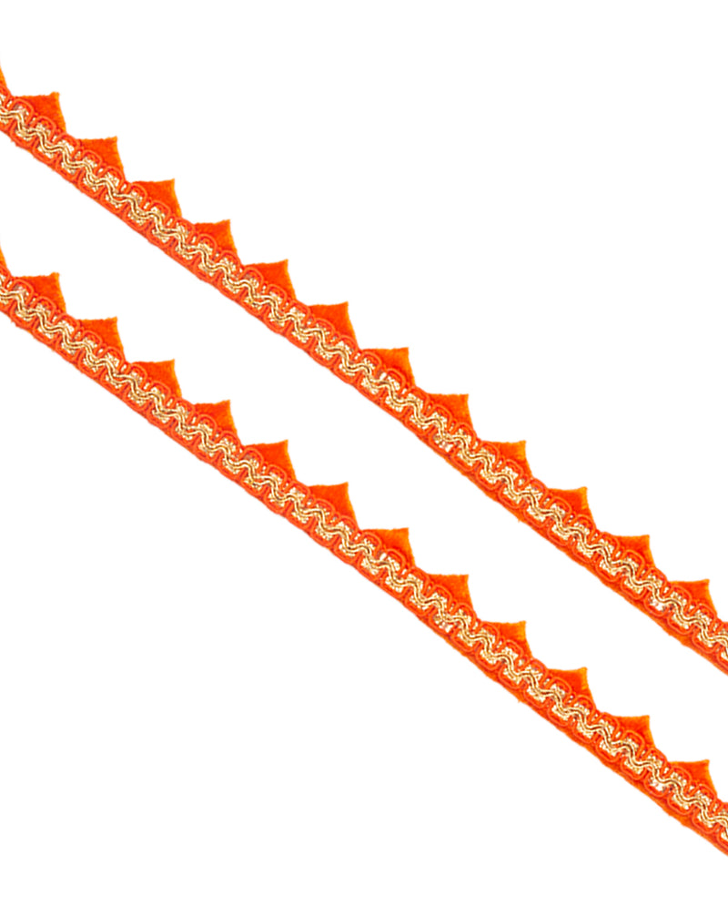 Velvet Paan Scallop Embroidery Lace-Orange