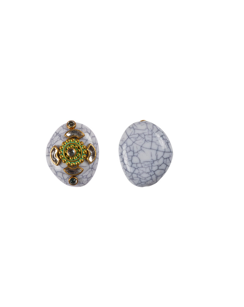 Off white Designer metal and kundan embellished button