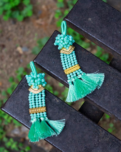 Hanging Designer thread and crystal Tassel-Mint Green