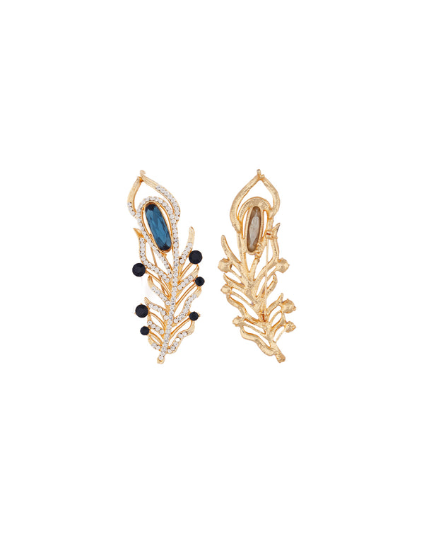 Metal Designer Leaf BroochBlue&Silver