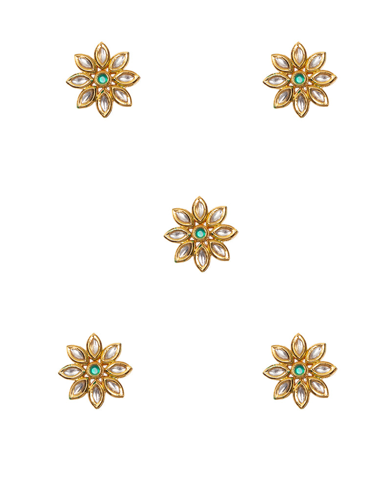 Designer kundan button in flower shape with meena work-Green