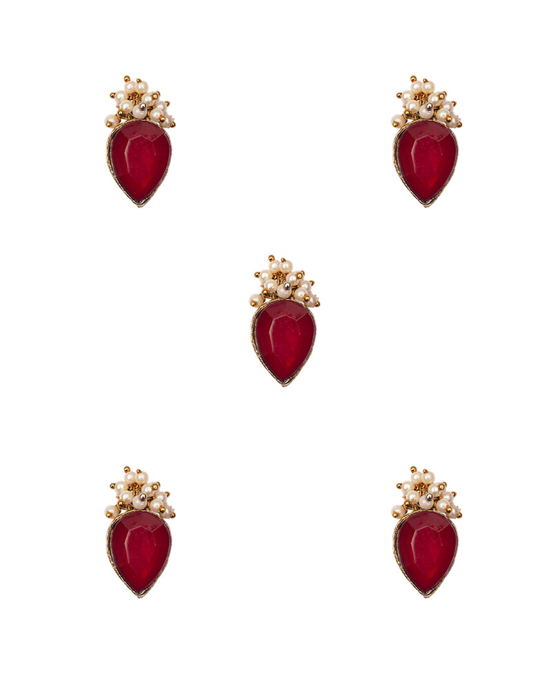 Designer rhinestone and pearl hanging button-Maroon