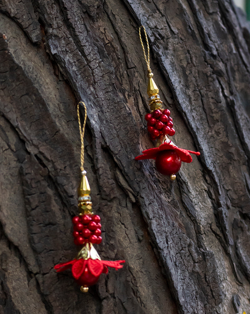 Hanging Designer beads and flower Tassel-Red