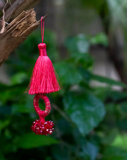 Hanging crystal beads tassel - Red Pink
