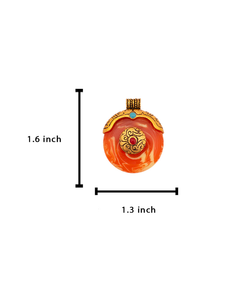 Big Round Designer metal button in resin with carved metal head and stone work-Orange