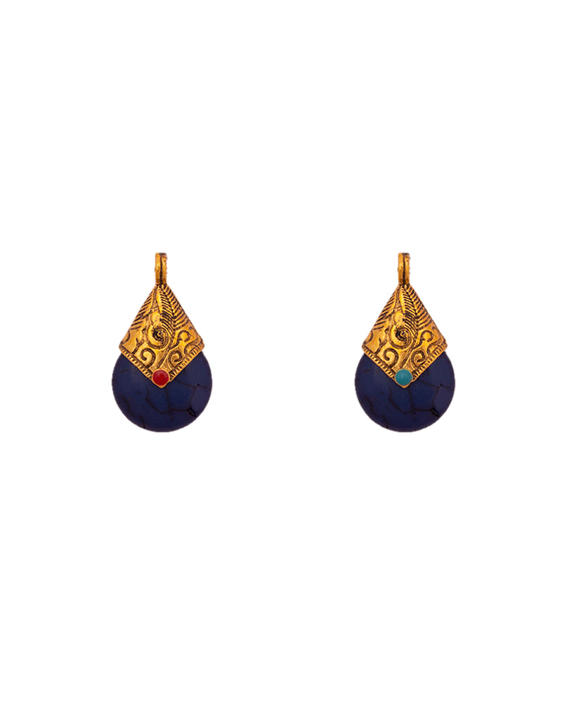 Navy Blue Designer metal button in resin with carved metal head and stone work in small size