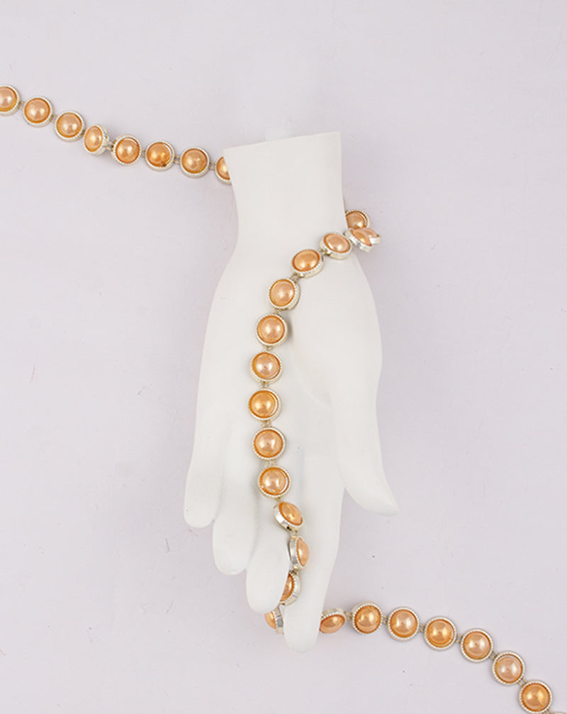 Water Gold Plated with Round Peach Stones Plastic Base Chain
