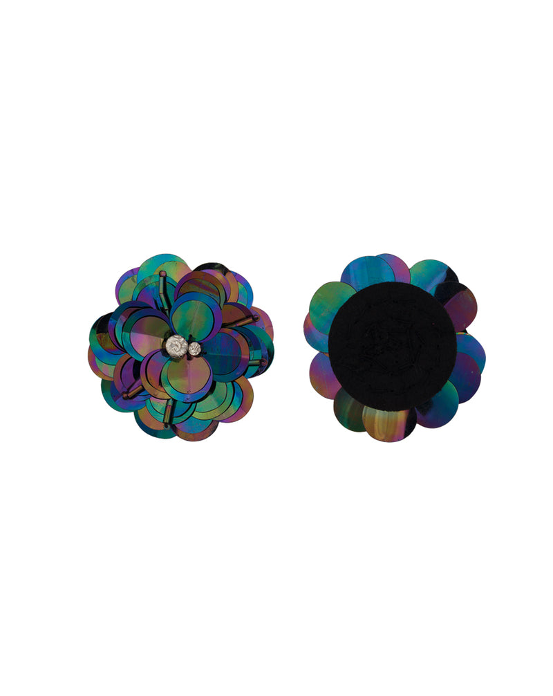 3D Flower patch in shining sequins-Black