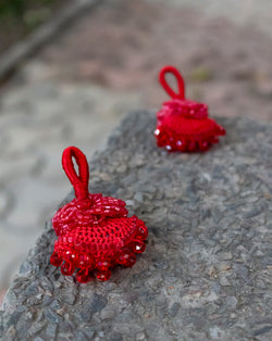 Designer crochet and beads hanging tassel-Red