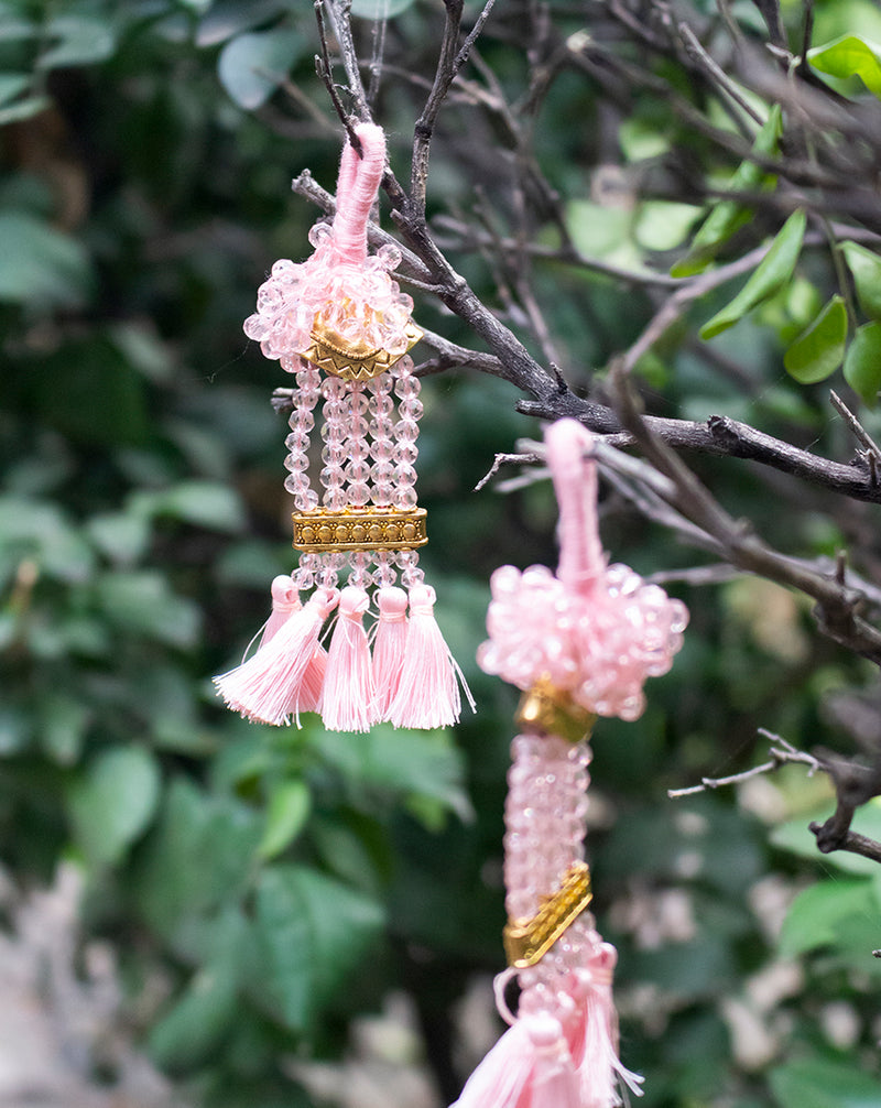 Hanging Designer thread and crystal Tassel-Light Pink