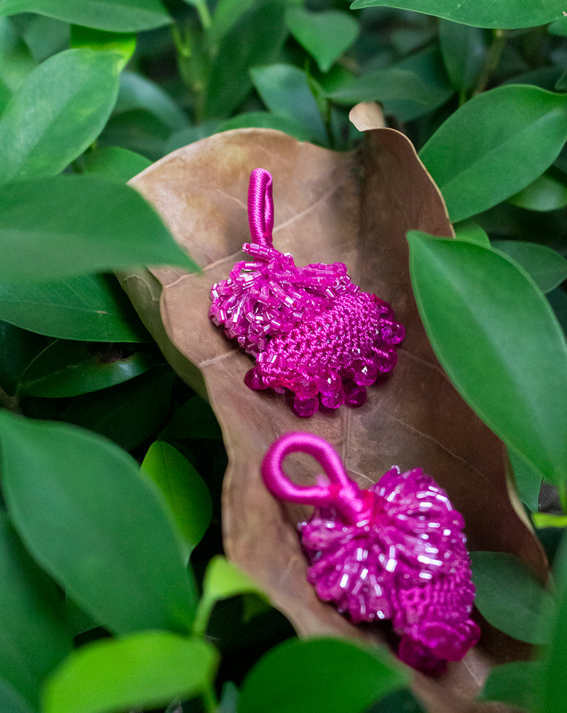 Designer crochet and beads hanging tassel-Dark Pink