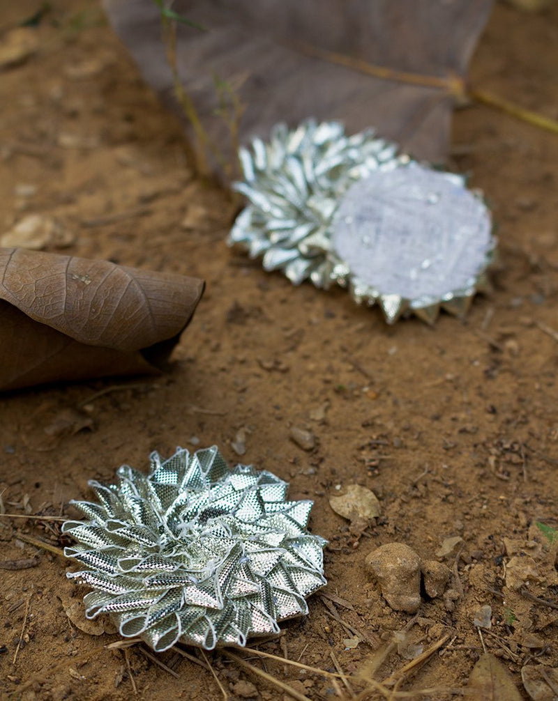 Handmade Gota Flower Patch-Silver