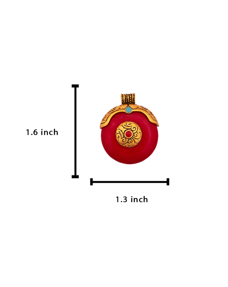 Big Round Designer metal button in resin with carved metal head and stone work-Red
