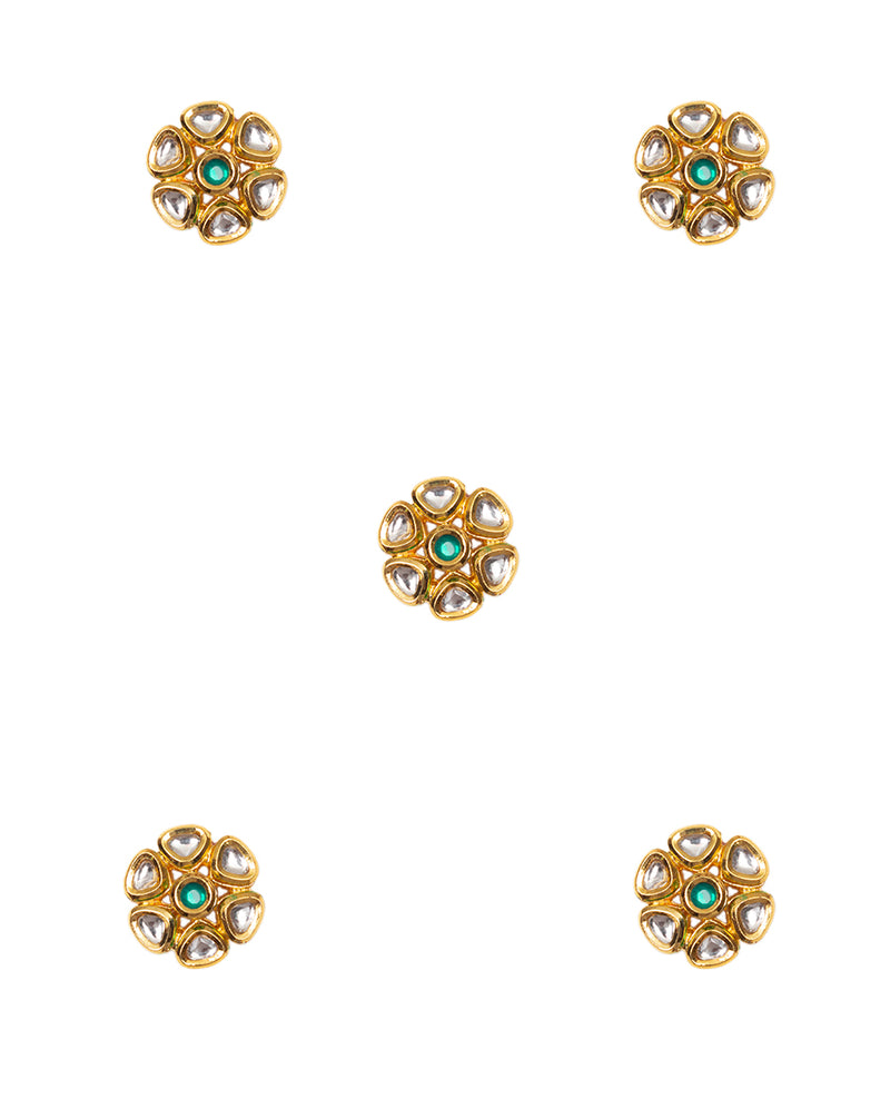 Designer kundan button in floral shape-Green