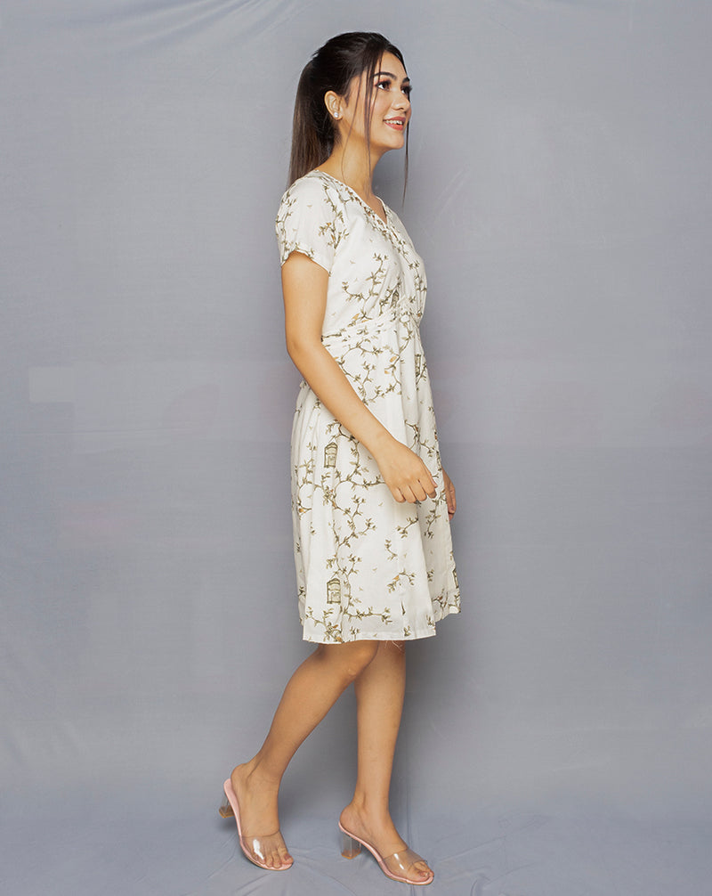 Off white Block Printed Summer Dress