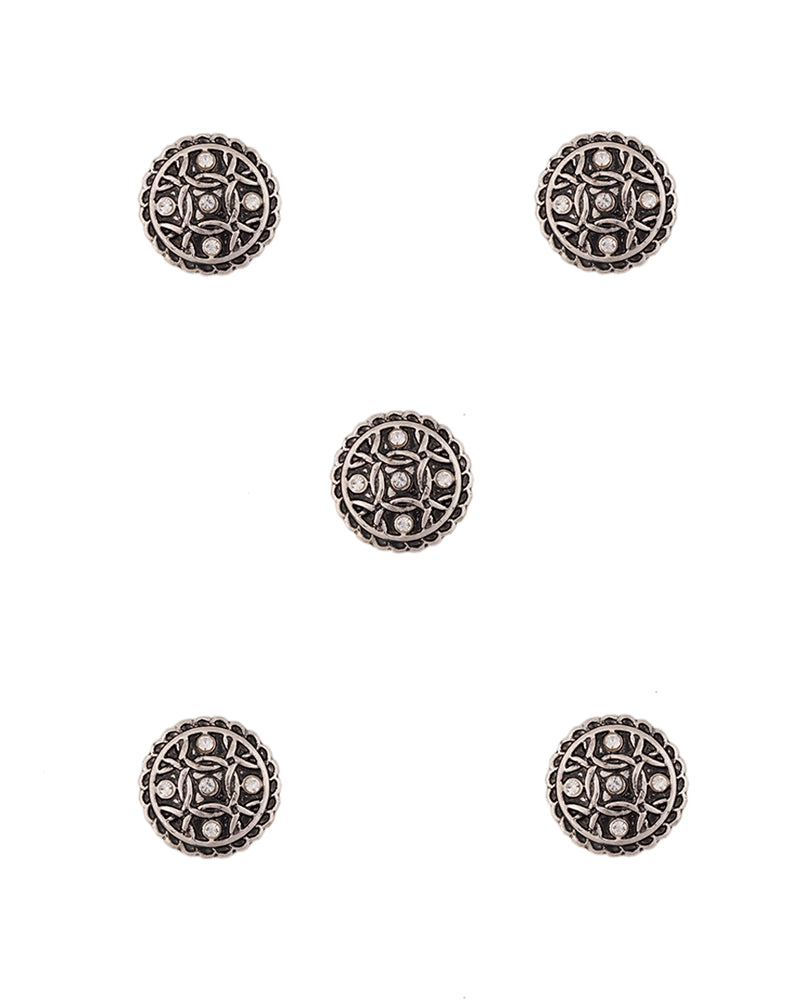 Designer round metal buttons decorated with rhinestones-Silver