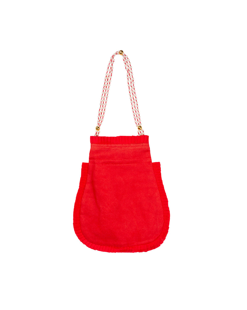 Hand Embroidered Peackock Potli -Red