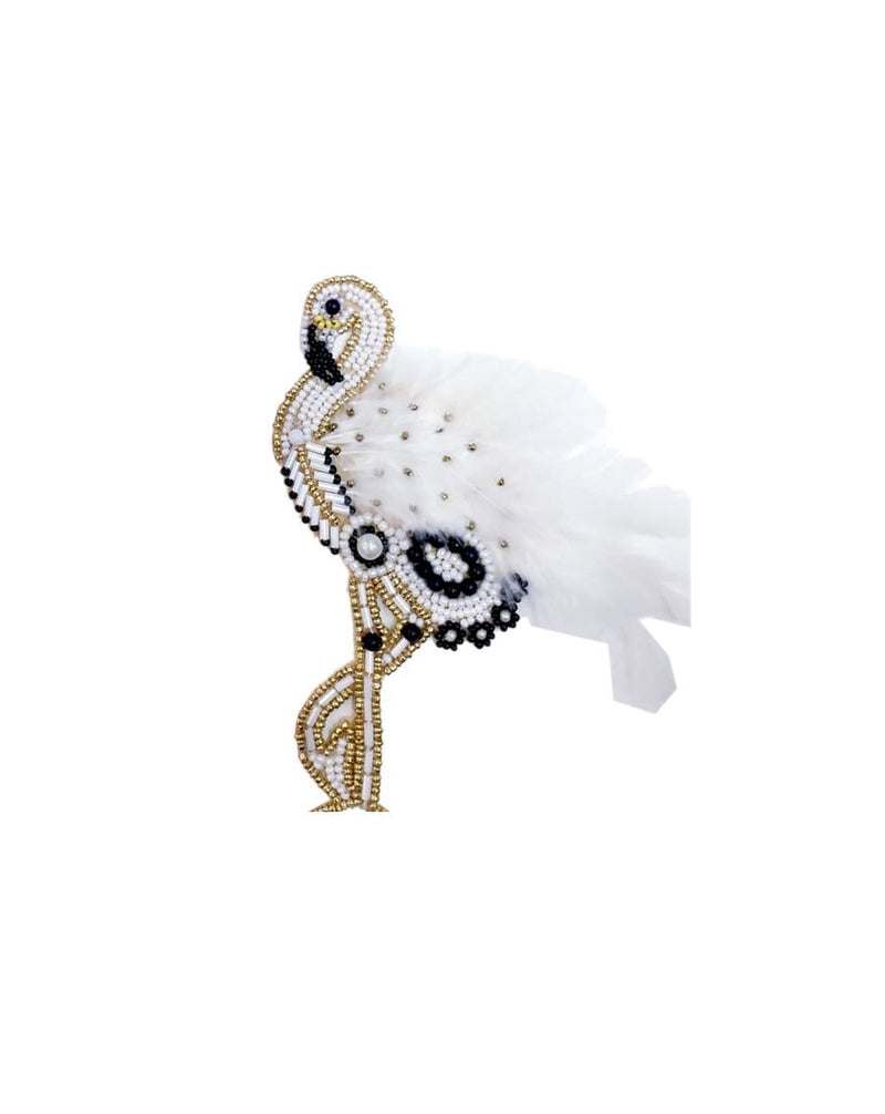 Handmade embroidery patch Flamingo Feather Bird-White