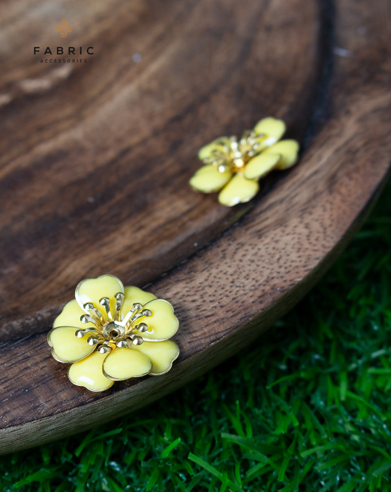 Designer floral  metal buttons-Yellow