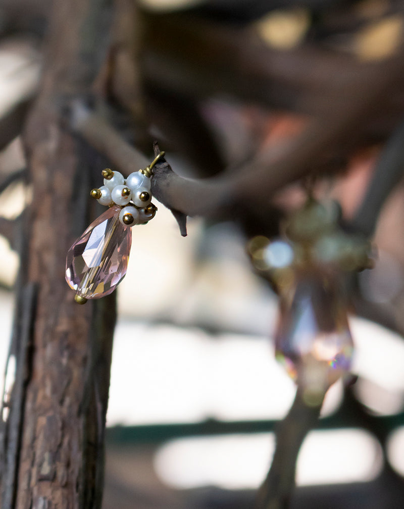 Designer crystal drop button with pearl hanging-Light Pink