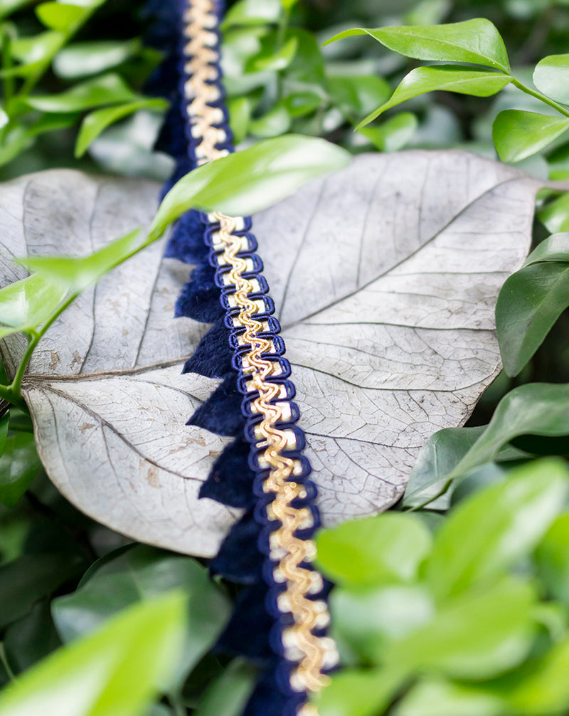 Velvet Paan Scallop Embroidery Lace-Dark Blue