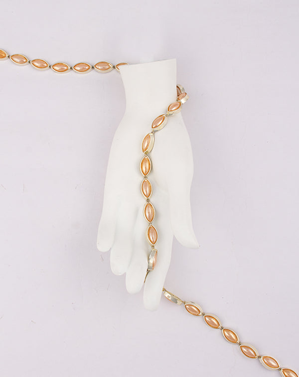 Water Gold Plated with Oval Peach Stones Plastic Base Chain