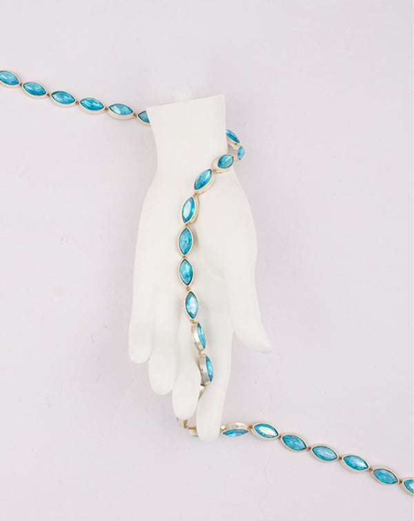 Water Gold Plated Leaf shaped Blue stones Plastic base Chain