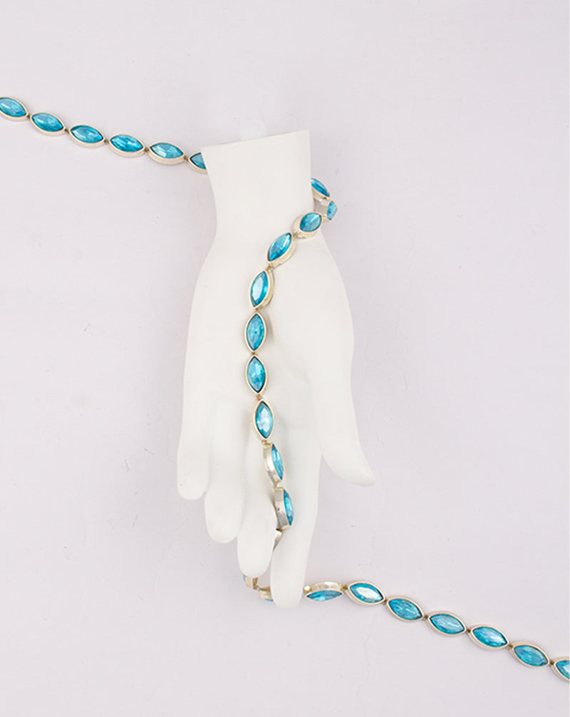 Water Gold Plated Leaf shaped Blue stones Plastic base Chain