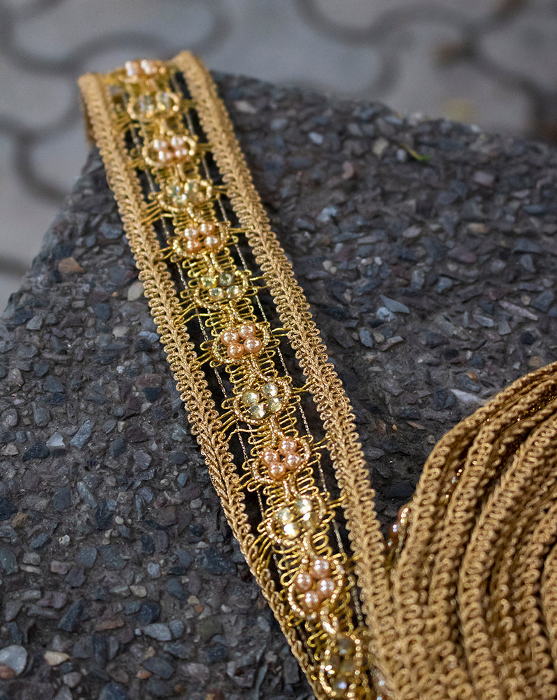 Golden Pearl and Stone Embroidery Lace
