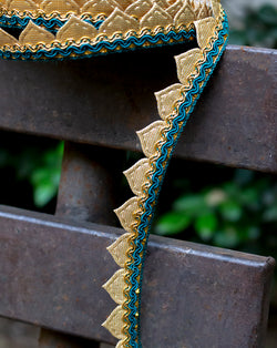 Golden Leaf Scallop Embroidery Lace Blue